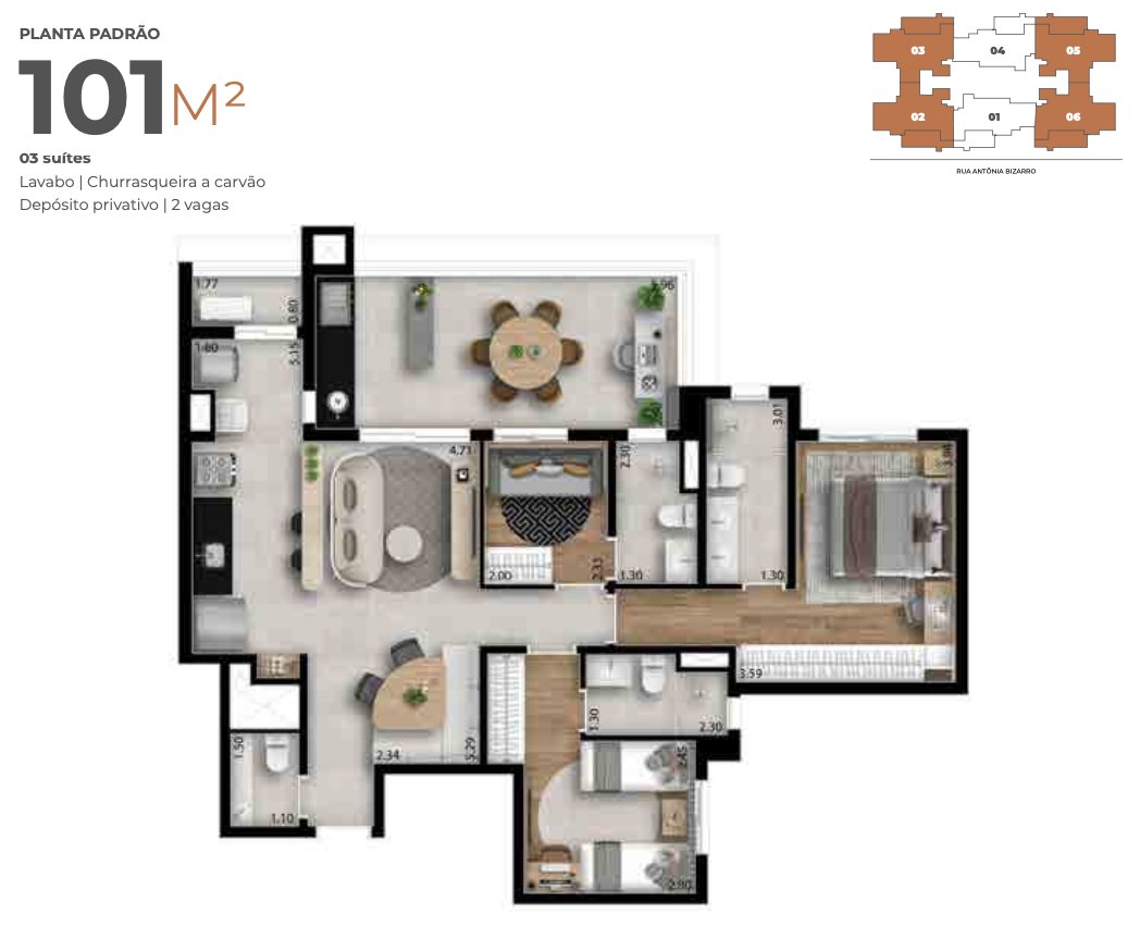 Planta — Apartamento 3 suítes
