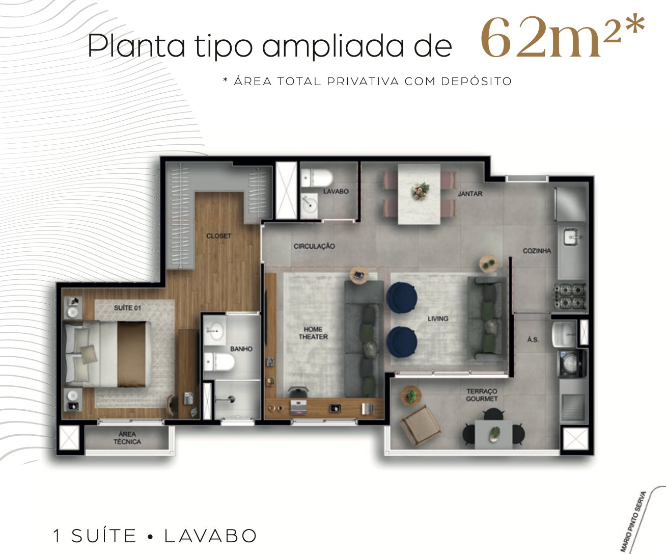 Planta — Apartamento 1 suíte