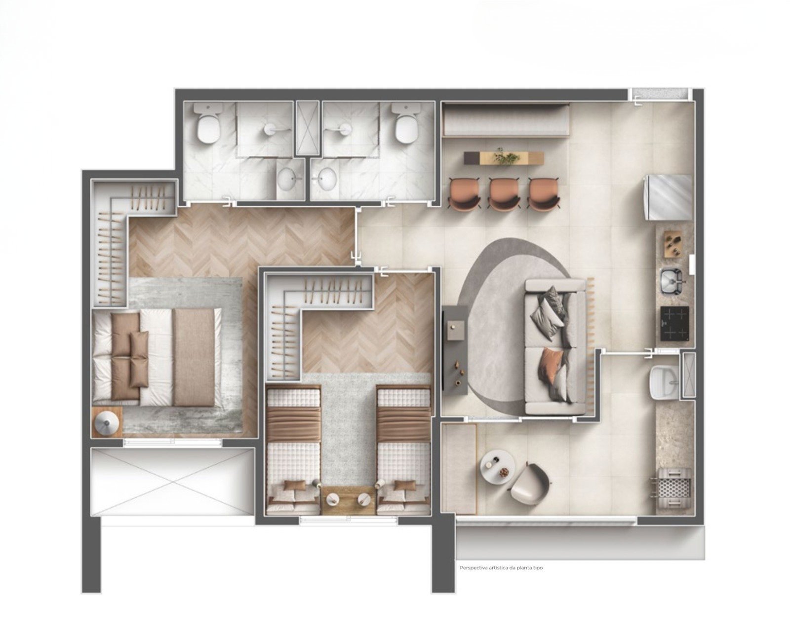 Planta — Apartamento com 2 quantos, sendo 1 suíte